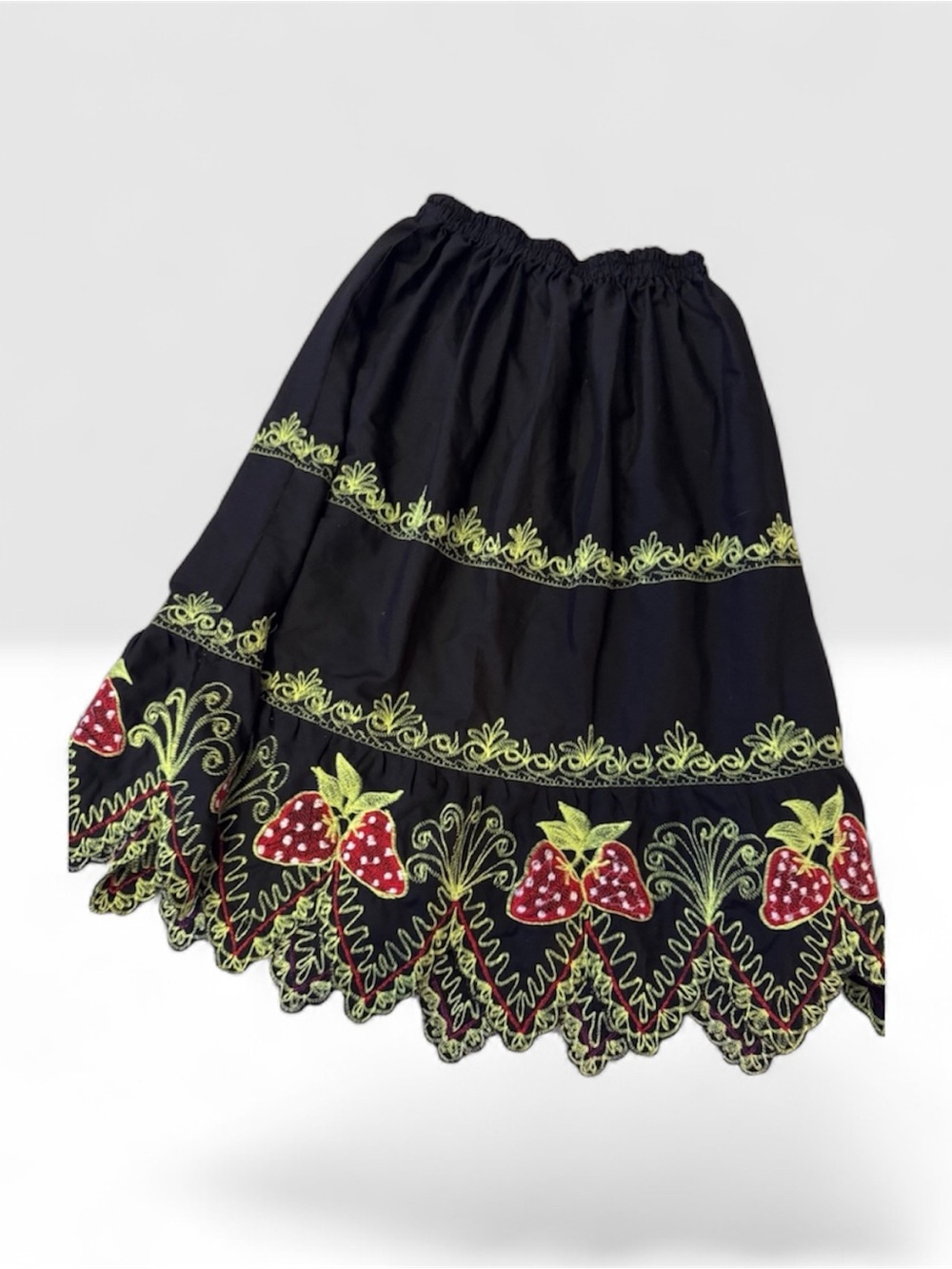 * Womens size large Strawberry Midi Skirt medium Hand made  Embroidered